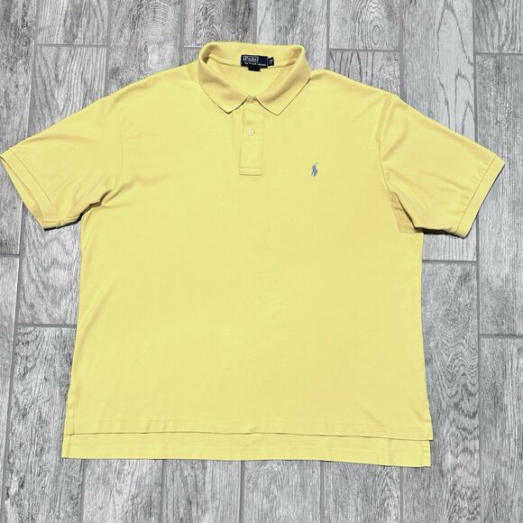 Polo Ralph Lauren Shirt Mens 2XB Yellow Soft Touch Blue Pony Golf Shirt - Picture 1 of 9